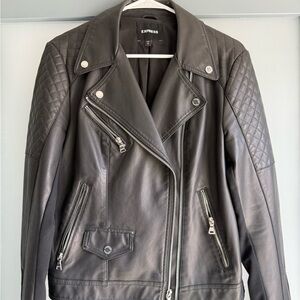 Express Dark Leather Biker Jacket